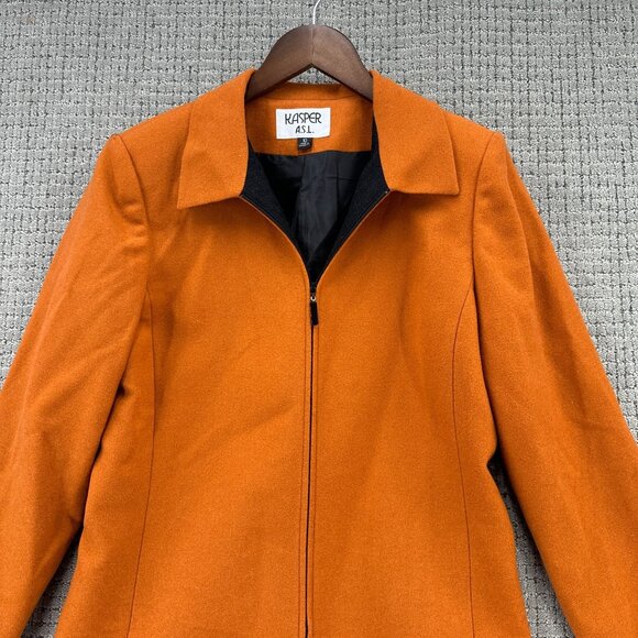 KASPER ASL Blazer Women's Size 10 Orangish Jacket Lined Zip Wool Blend Pockets - Picture 4 of 11